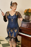 Kungsblå Plus Size 1920-Tals Gatsby-klänning Med 20-Tals Tillbehörsset