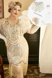 Aprikos Paljetter Fransar Plus Size 1920-Tals Gatsby Klänning Med 20-Talets Tillbehör Set