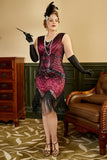 Fuchsia Paljetter 1920-Tals Plus Size Gatsby Flapper Klänning Med 20-Talets Tillbehörs Set