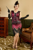 Fuchsia Paljetter 1920-Tals Plus Size Gatsby Flapper Klänning Med 20-Talets Tillbehörs Set