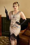 Aprikos Paljetter Fransar 1920-Tals Plus Size Gatsby Flapper Klänning med 20-Talets Tillbehör Set