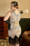 Aprikos Paljetter Fransar 1920-Tals Plus Size Gatsby Flapper Klänning med 20-Talets Tillbehör Set