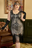 Svarta och Aprikos Paljetter 1920-tals Plus Size Gatsby Flapper Klänning med 20-Talets Tillbehörsset