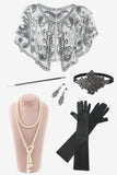 Svarta och Aprikos Paljetter 1920-tals Plus Size Gatsby Flapper Klänning med 20-Talets Tillbehörsset