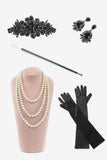 Svarta Kortärmade 1920-Tals Plus Size Gatsby Flapper Klänning Med 20-Tals Tillbehör Set