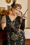 Svarta Paljetter Fransar 1920-Talets Plus Size Flapper Klänning Med 20-Tals Tillbehörsset