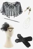 Svarta Paljetter Fransar 1920-Talets Plus Size Flapper Klänning Med 20-Tals Tillbehörsset