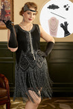 Svarta Fransar 1920-Talet Plus Size Gatsby Klänning med 20-Talets Tillbehörsset