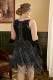 Svarta Fransar 1920-Talet Plus Size Gatsby Klänning med 20-Talets Tillbehörsset