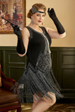 Svarta Fransar 1920-Talet Plus Size Gatsby Klänning med 20-Talets Tillbehörsset