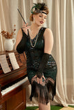 Mörkgrön Paljetterad 1920-Tals Plus Size Flapper Klänning Med 20-Talets Tillbehörs Set