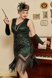 Mörkgrön Paljetterad 1920-Tals Plus Size Flapper Klänning Med 20-Talets Tillbehörs Set