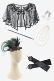 Mörkgrön Paljetterad 1920-Tals Plus Size Flapper Klänning Med 20-Talets Tillbehörs Set