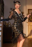 Glittrande Svarta Paljetter 1920-Tals klappklänning med 20-Tals Accessoarer
