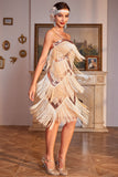 Mousserande champagne Spaghetti Remmar Paljetter Fringed 1920s klänning med tillbehör set