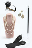 Glitter Svarta Paljetter Fransar 1920-talet Gatsby Klänning med Accessoarer Set
