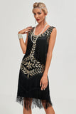 Glitter Svarta Paljetter Fransar 1920-talet Gatsby Klänning med Accessoarer Set