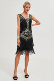 Glitter Svarta Paljetter Fransar 1920-talet Gatsby Klänning med Accessoarer Set
