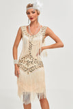 Glitter Champagne Paljetter Fransad 1920-tals Gatsby Klänning med Accessoarer Set