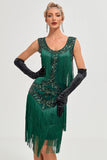 Mörkgrön Paljetter Fransar Great Gatsby Klänning med Accessoarer Set