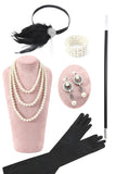 Vita Paljetter Fransar Flapper Klänning med Accessoarer Set