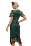 Beading Mörkgrön Glitter Fransar Flapper Klänning med Accessoarer Set