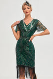 Beading Mörkgrön Glitter Fransar Flapper Klänning med Accessoarer Set