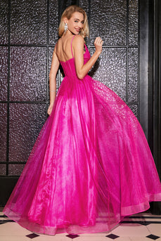 Hot Pink A-linje Lång Korsett Balklänning med Accessoar