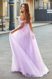 Off the Shoulder Appliques Tyll Korsett Balklänning med Accessoar