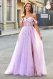 Off the Shoulder Appliques Tyll Korsett Balklänning med Accessoar