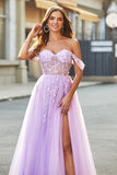 Off the Shoulder Appliques Tyll Korsett Balklänning med Accessoar