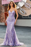 Beading Lilac Glittrande Mermaid Lång Balklänning med Accessoar