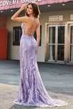 Beading Lilac Glittrande Mermaid Lång Balklänning med Accessoar