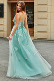 A Line Green Appliques Long Prom Klänning med Accessoar