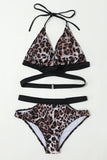 Lace Up Brun Leopard Baddräkt
