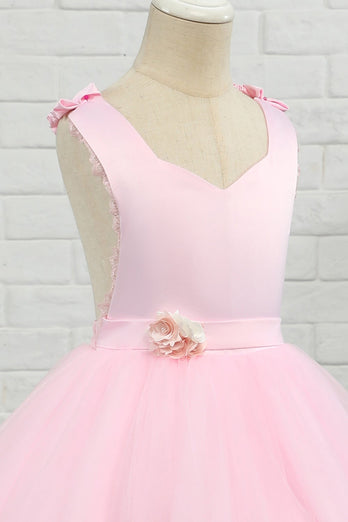 Rosa golvlängd blomma flicka klänning
