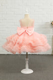 Rosa pärla Tulle Flower Girl Dress med rosett