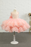Rosa pärla Tulle Flower Girl Dress med rosett