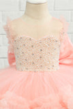 Rosa pärla Tulle Flower Girl Dress med rosett