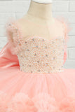 Rosa pärla Tulle Flower Girl Dress med rosett