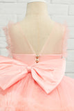 Rosa pärla Tulle Flower Girl Dress med rosett