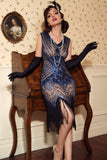 Royalblå Glitter Fringe 20 Tals Gatsby Klänning