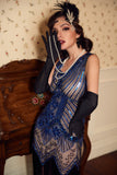 Royalblå Glitter Fringe 20 Tals Gatsby Klänning