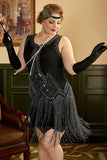 Svart Plus Size 20 Tals Flapper Klänning Med Fransar
