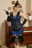 Paljett Royalblå Plus Size 20 Tals Flapper Klänning