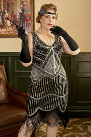 Svarta Paljett Fransar Plus Size 20 Tals Gatsby Klänning