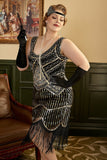 Svarta Paljett Fransar Plus Size 20 Tals Gatsby Klänning