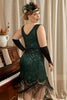 Load image into Gallery viewer, Mörkgrön Plus Size 20 Tals klänning med fransar