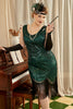Load image into Gallery viewer, Mörkgrön Plus Size 20 Tals klänning med fransar
