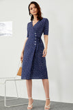 Navy Polka Prickar Midi Summer Wrap Klänning